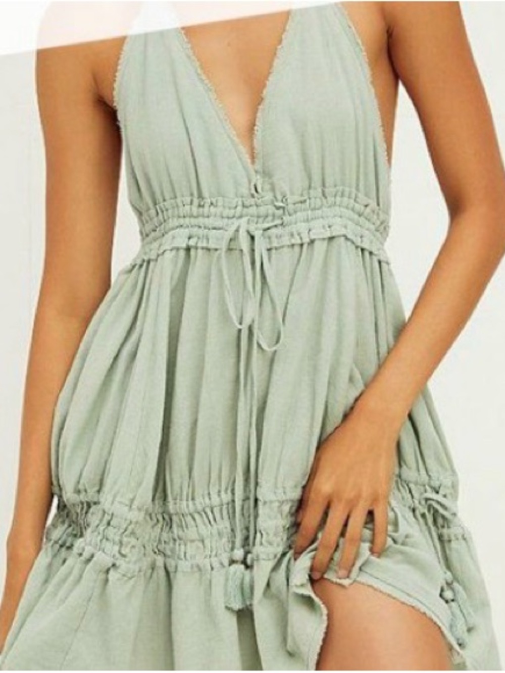 Free People Light Sage Halter Smocked Waist Mini Dress